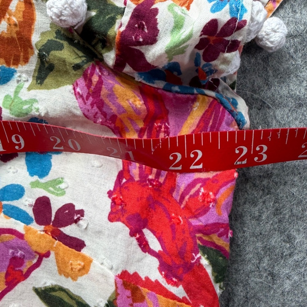 Farm Rio Floral Pom Pom Trim Swiss Dot Babydoll Blouse Multi Color Womens Large - Picture 5 of 7